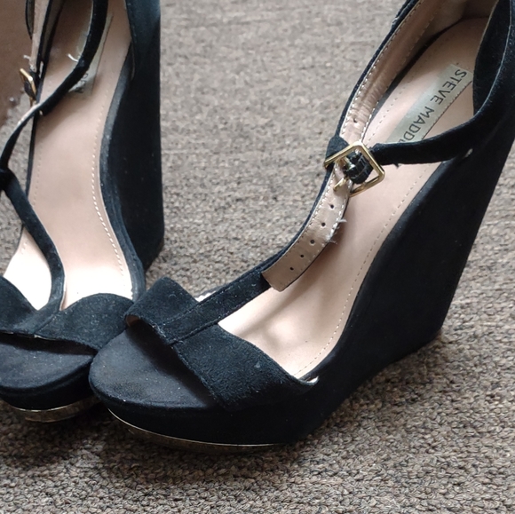 Black Sexy Ankle Strappy Size 8.5 Steve Madden Platforms - Picture 12 of 16